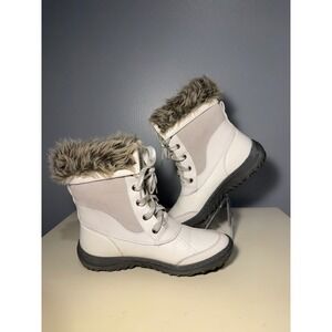 Merona Womens White Lace Up Fur Trim Winter Snow Boots Size 8